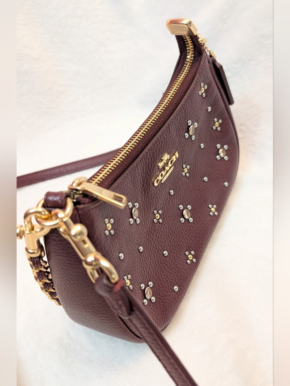 Coach Teri Mini Crossbody Bag Dark Wine Leather Handbag Gems EUC - Picture 7 of 10